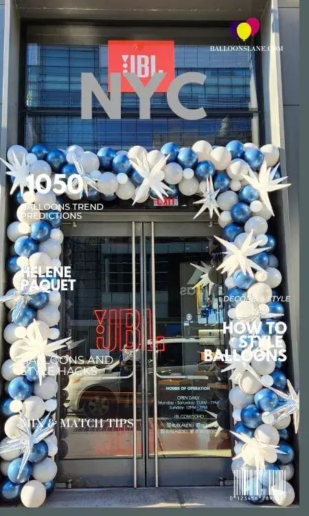A large banner featuring colorful balloons and a sign that reads "NYC" prominently displayed.