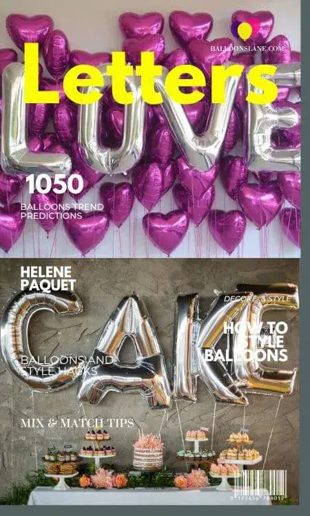 Magazine cover showcasing vibrant balloons and a cake, symbolizing celebration and joy in a letters-themed design.